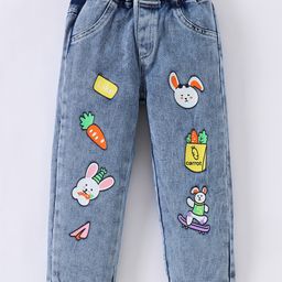 Kookie Kids Full Length BunnyPrinted WashedDenim Jeans -Blue-image-104