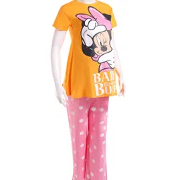 Bella Mama Disney Cotton Knit Half Sleeve Nursing Night Suit with Minnie Mouse Graphics - Yellow-picture-9