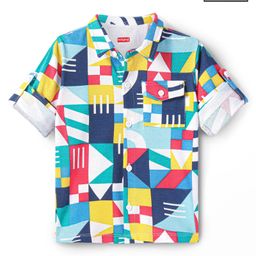 Babyhug Cotton Knit Full Sleeves Shirt With Abstract Print - Blue-image-49