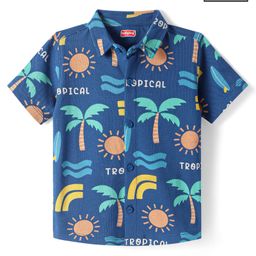 Babyhug Cotton Knit Half SleevesShirt with Tropical Theme Print - Navy Blue-image-49