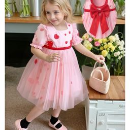 Mark & Mia Half Sleeves Dress With Heart Print & Heart Detailing At The Back - Pink-image-49