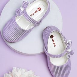 Mine Sole Foil Striped & Bow Designed Mary Jane Ballerinas - Violet-image-55
