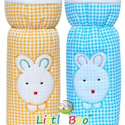 Little Boo Baby Feeding milk Bottle Cover with Elastic Neck Pack of 2Cotton Blue&Orange - Fits Upto 250ml Bottle-13