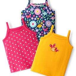 Babyhug 100% Cotton Antibacterial Slips With Polka Dots & Floral Print Pack Of 3 -Dark Pink Yellow & Navy Blue-image-88