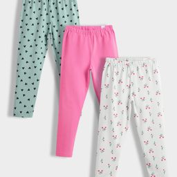 Orange Sugar Cotton Lycra Knit Pack Of 3 Hearts & Tulips Printed Stretchable Leggings - Multi Colour-picture-8