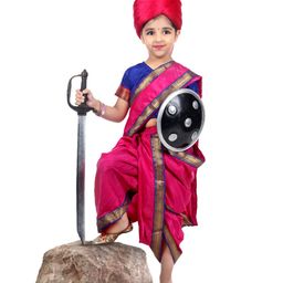 Itsmycostume Silk Woven Half Sleeves Gota Lace Embellished Rani Laxmibai Costume Set - Magenta-image-58