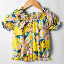 Babyhug Woven Half Puffed Sleeves Top with Floral Print - Multicolor-picture-46