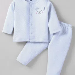 Simply Knit Full Sleeves Winter Night Suit with Bear Applique - Light Blue-picture-29