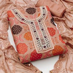 HERE&NOW Floral Embellished Organza Unstitched Dress Material-image-99