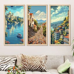 ArtVibes Blue & White 4 Pieces Printed Wooden Paintings Wall Art-image-43