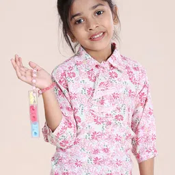 KiddoPanti Floral Print Ruffles Georgette Shirt Style Top-image-68