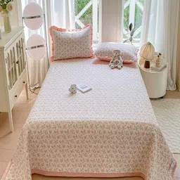 JC HOME White & Pink Printed 162 GSM Double Superking Bed Cover-picture-17