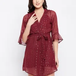 Clovia Maroon Graphic Print Robe-picture-26
