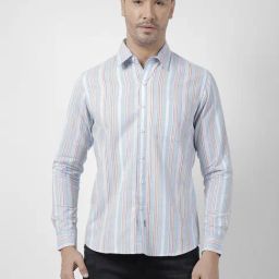 Numero Uno Blue Cotton Slim Fit Striped Shirt-image-34