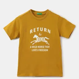 United Colors of Benetton Kids Yellow & White Cotton Printed T-Shirt-image-101
