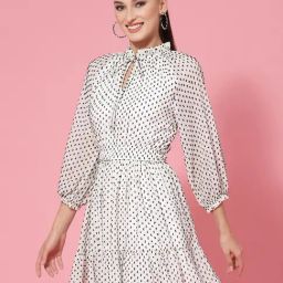 KASSUALLY White & Black Printed A Line Dress-image-68