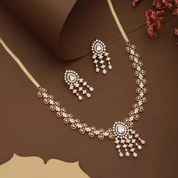 Saraf RS Jewellery Gold Toned AD Studded Minimal Floral Delicate Jewellery Set-image-57