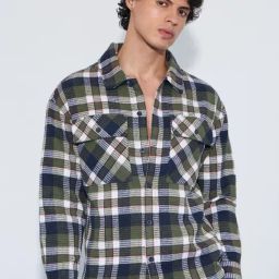 The Souled Store Olive Regular Fit Checks Shirt-image-93