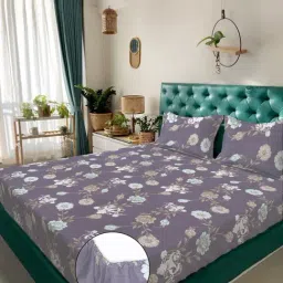Klotthe Multicolor Cotton Blend Printed 300 TC King Fitted Bedsheet with 2 Pillow Covers-picture-10