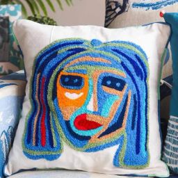 Face Cotton Duck Blue Cushion Cover - 16 X 16 Inches-image-75
