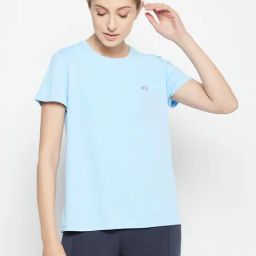 Clovia Sky Blue Active T-Shirt-image-30