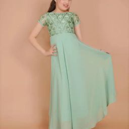 Eavan Girls Green Embroidered Maxi Dress-image-53