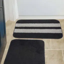 HOSTA HOMES Black Microfibre 400 GSM Anti-Skid Bath Mats - Set of 2-24