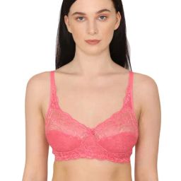 Rosaline by Zivame Pink Lace Half Coverage Bra-image-55