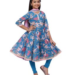 BIBA Girls Blue & Pink Printed Kurta, Churidars with Dupatta-image-50