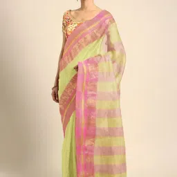 Kalakari India Yellow & Pink Cotton Woven Saree With Unstitched Blouse-picture-13