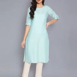 W Sky Blue Straight Kurta-image-13