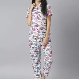 StyleStone White Quirky Print Shirt With Pyjamas-image-87