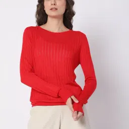 Vero Moda Red Self Design Sweater-6