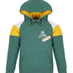 Plum Tree Kids Green & Yellow Cotton Color Block Full Sleeves Hoodie-image-73