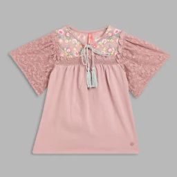 Blue Giraffe Kids Pink Cotton Embroidered Top-image-61