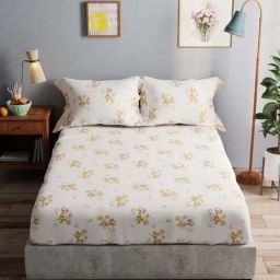Bianca Amolina Ivory & Brown 135 TC Cotton Double Bedsheet with 2 Pillow Covers-image-8