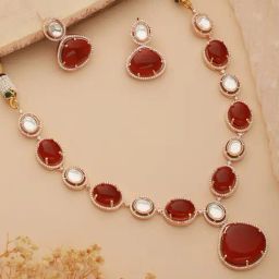 Saraf RS Jewellery Gold Plated Ruby Red Original Kundan Studded Luxe Bridal Jewellery Set-image-71