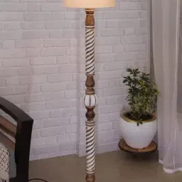 Homesake Classic Twister White & Brown Wooden Floor Lamp with Shade - Set of 1-image-67
