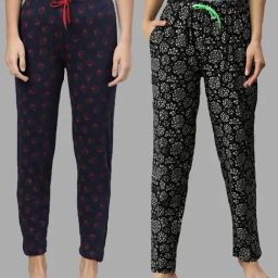 Kryptic Navy & Black Printed Pure Cotton Elasticated Waist Band Regular Fit Pyjamas - Pack of 2-image-83