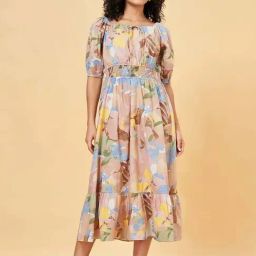 Honey by Pantaloons Beige Cotton Printed A-Line Dress-picture-18