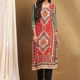 Biba Red & Green Printed Kurta-16