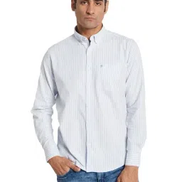 METTLE Blue Cotton Regular fit Striped Casual Shirt-image-71