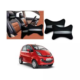 Auto Pearl Black Silver Strip Car Neck Cushion/Neck Pillow Compatible with Tata Nano Genx-18