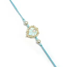 Karatcart Set of 3 Handmade Fish and Evil Eye Kundan Rakhis for Brother with Roli & Chawal image 3