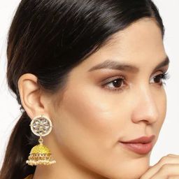 Zaveri Pearls Yellow Enamelling Kundan & Pearls Jhumki Earrings - ZPFK9401-0