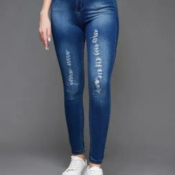 Miss Chase Dark Blue Denim Distressed Skinny Fit High Rise Jeans-picture-49