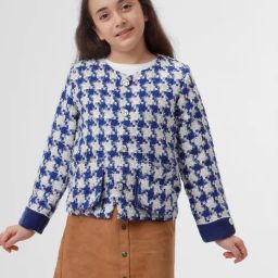 Kate & Oscar Girls Blue Self Design Jacket-image-73