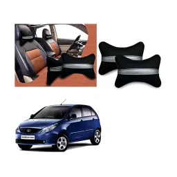 Auto Pearl Black Silver Strip Car Neck Cushion/Neck Pillow Compatible with Tata Indica Vista-21