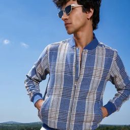 Campus Sutra Icy Blue Cotton Regular Fit Checks Bomber Jacket-image-41