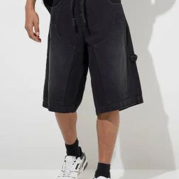 Nuon by Westside Charcoal Relaxed-Fit Mid-Rise Cotton Jorts-image-8